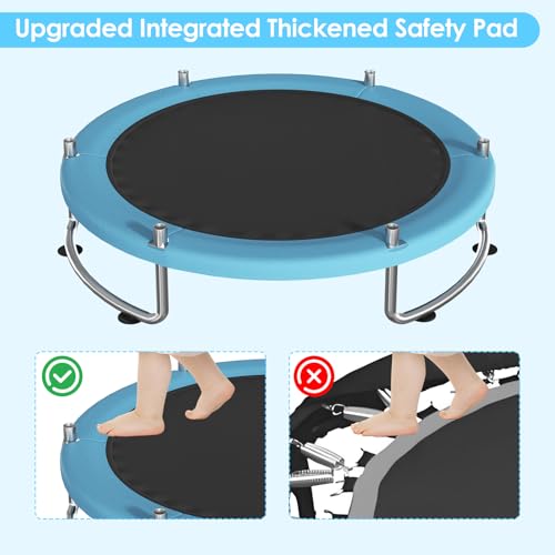 Kids Trampoline with Safety Net & Adjustable Bar - 55" Blue
