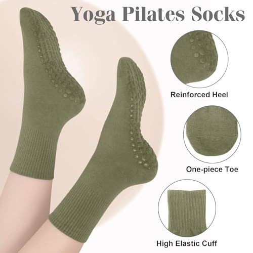 Non-Slip Grip Pilates Socks for Women - Green, White, Brown, Gray