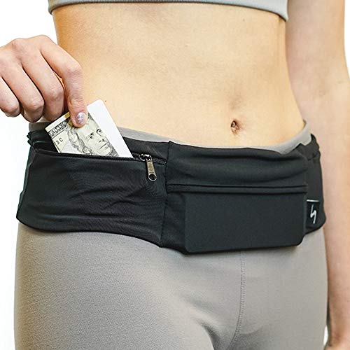 Adjustable Running Belt with 3 Pockets - Black/Black, S/M