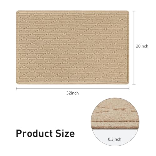 Stair Treads Non Slip Landing Rug for Wooden Steps Indoor, Peel and Stick Stair Treads Matching-Mat 20"X32" Landing Slip Resistant Stair Rugs for Kids and Dogs, Polyester Stair Landing Mat, Beige