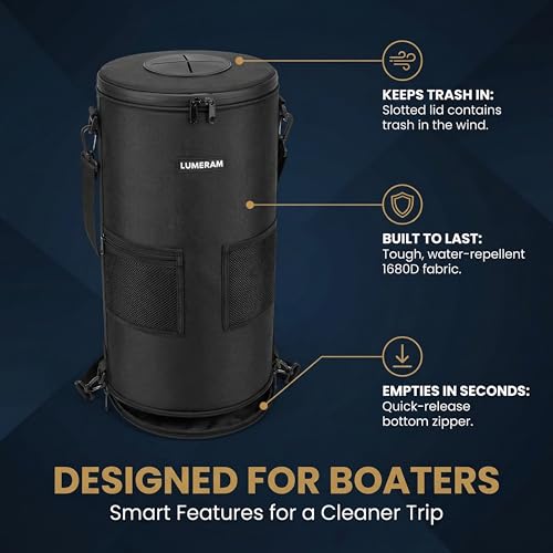 LUMERAM Boat Trash Can with Side Pockets & Leak-Resistant Bag - Water-Resistant, Odor-Free, Easy Install