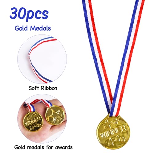 30PCS Gold Winner Medals with Ribbons - Plastic Award Medals