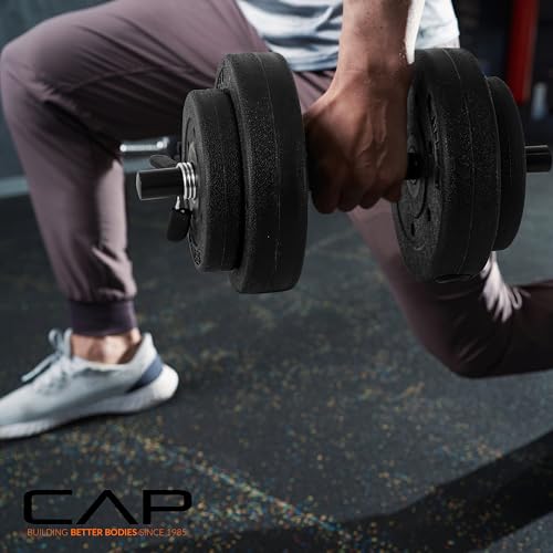 CAP 40 lb Adjustable Cement Dumbbell Set – Vinyl-Coated Plates, 14in Handles