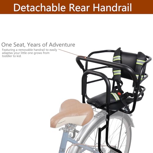 Rear Child Bike Seat with Foot Pedals & Handrail - Black