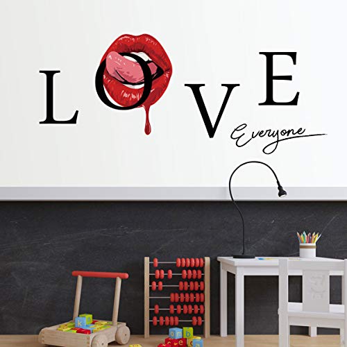 Sexy Red Lips Wall Decor, Love Everyone Quotes Wall Sticker Home Decals for Walls Home Decorations Wall Decals for Living Room Bedroom Removable Mural
