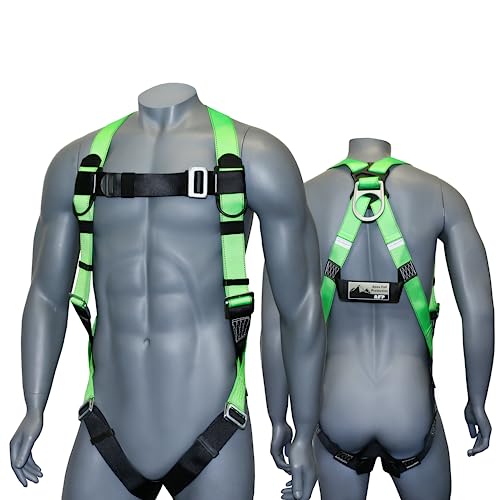 AFP Universal Full-Body Fall Protection Safety Harness with Dorsal D-Ring and Mating Buckle Legs | Roofer, Construction, Scaffolding PPE | High-Visibility Green [OSHA/ANSI Compliant]