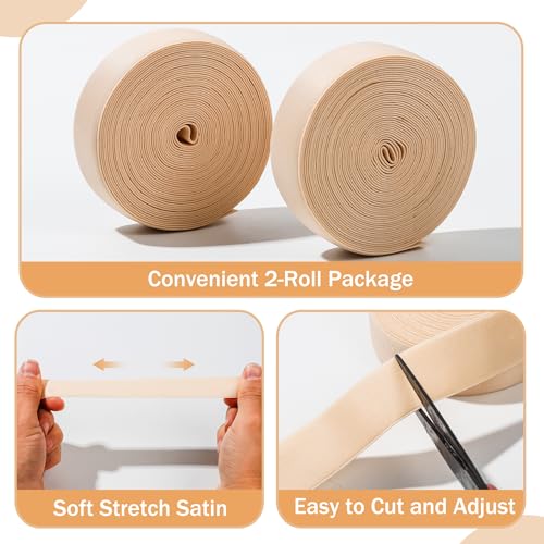 Soft Stretch Ballet Ribbon - 10m Satin Elastic for Pointe Shoes, Nude