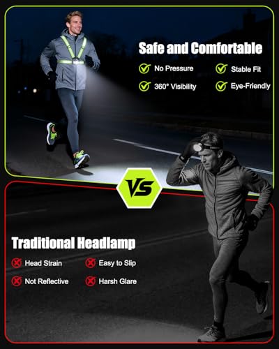 Dawinga 500LM Front & Rear Light Running Vest with 360° Reflective Strips (Rear Board + Front Light) - High-Vis Safety Vest for Runners