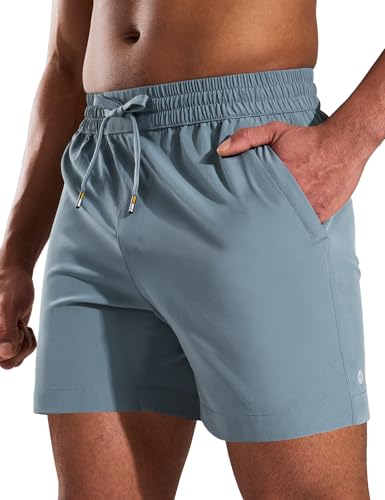 MIER Men's 5-Inch Quick-Dry Gym Shorts with Zipper Pockets, Elastic Waist