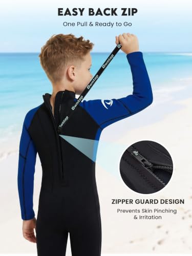 Owntop Kids 3/2mm Blue Wetsuit - Full Body Neoprene for Cold Water Swimming
