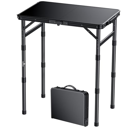 FUNYKICH Black Waterproof Camping Table 22.8x15.7 inches, Adjustable Height, Portable