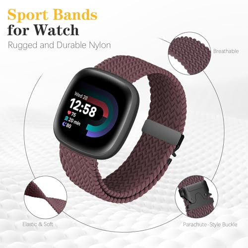 Magnetic Braided Bands for Fitbit Versa 4 & 3 - Deep Cherry