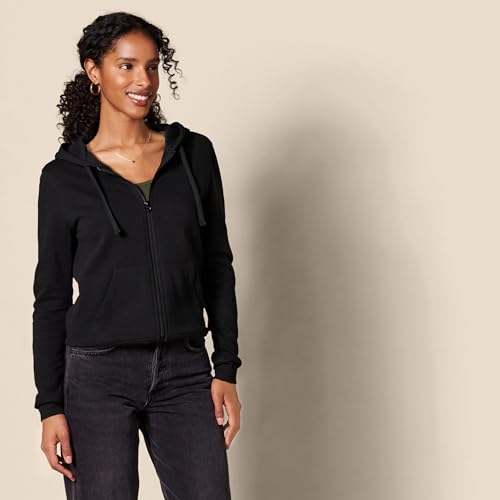 Amazon Essentials Women's Midweight Fleece Full-Zip Hoodie with Drawstring (Medium, Black)