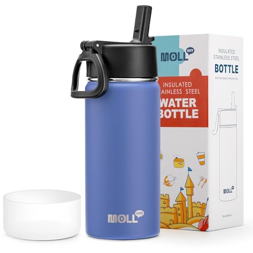 Kids Insulated Water Bottle 16oz with Straw - Royal Blue, Food Grade Stainless Steel