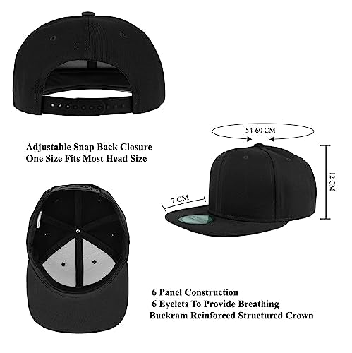Gelante Adjustable Black Snapback Hat for Men - Flat Bill Baseball Cap - One Size