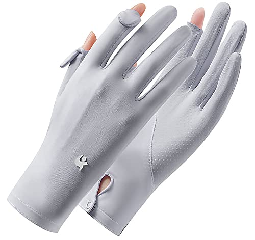 Unisex UV Protection Sunblock Gloves - Full Finger Touchscreen - Grey Medium