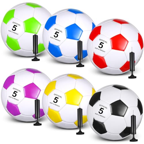 Glimin 6 Pack Colorful Size 5 Soccer Balls with Pumps - Deflated for Training & Gifts