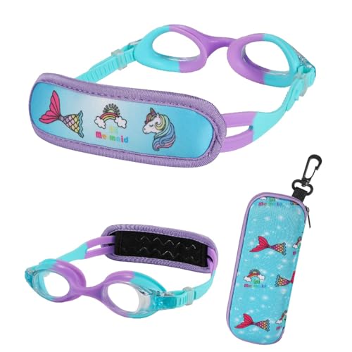 Hydrocomfy Kids Swim Goggles 3-8 Years Blue Mermaid No Hair Pull Strap