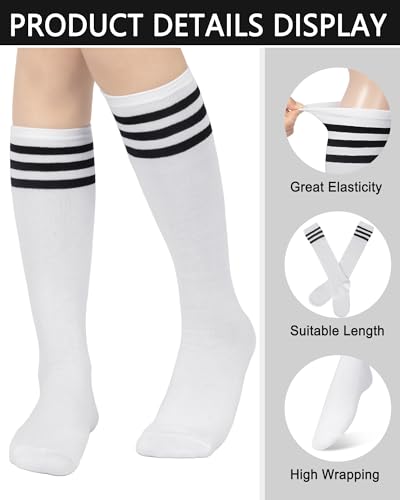 Knee High Cotton Socks for Women - 3 Pairs Dark Grey, White, Black