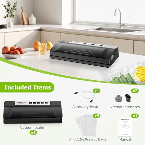 Bonsenkitchen Vacuum Sealer Machine for Food Storage,Black-Silver
