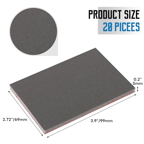 20 Pack 800 Grit Sanding Sponge, 3 x 4 Inch Soft Foam Sanding Block Wet Dry Sanding Pads, Washable Sandpaper Sponge Drywall Sand Block for Wood, Metal, Furniture Polishing (800 Grit)