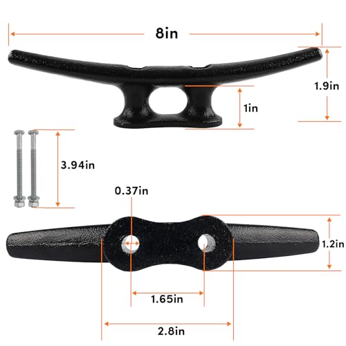 ORLANG 8 Inch Dock Cleats 6 Pack - Black Galvanized Boat Tie-Down Hardware