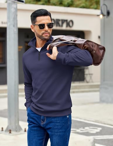 COOFANDY Men's X-Large Navy Blue Quarter Zip Pullover Sweatshirt Casual Mock Neck