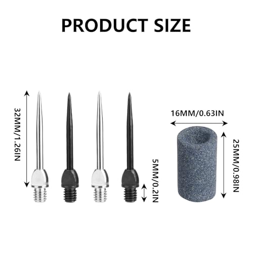 Cosmos 12 Pcs Steel Dart Tips with Black/Silver Dart Sharpener - Replacement Metal Tips & Sand Stones