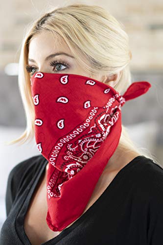 Cotton Paisley Bandana Face Cover - Red - Unisex Multi-Purpose Headwear