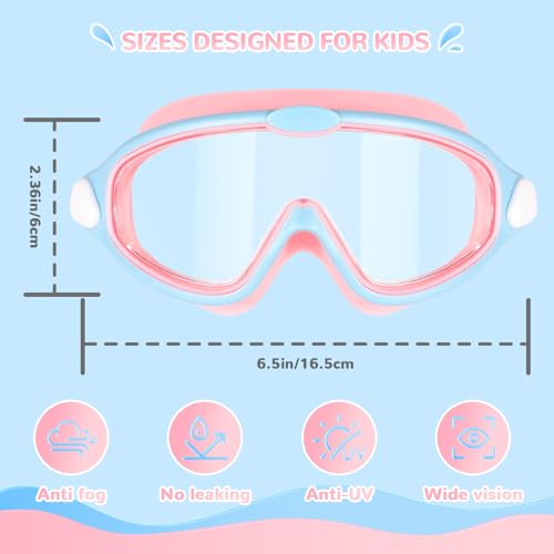 Swimming Goggles for Kids Ages 6-14 - Pink & Blue