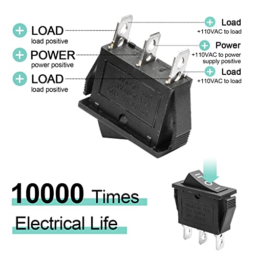 3-Pin ON-OFF-ON Toggle Rocker Switch - 5 Pack