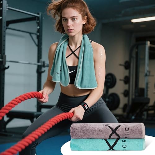 Microfiber Gym Towels 2 Pack - 15x31 Inch Grey-Green