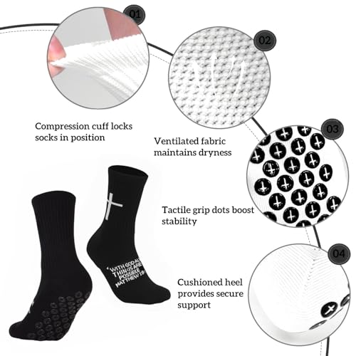 Anti-Slip Soccer Socks - Grip Sports Socks - Matthew 19:26 Black
