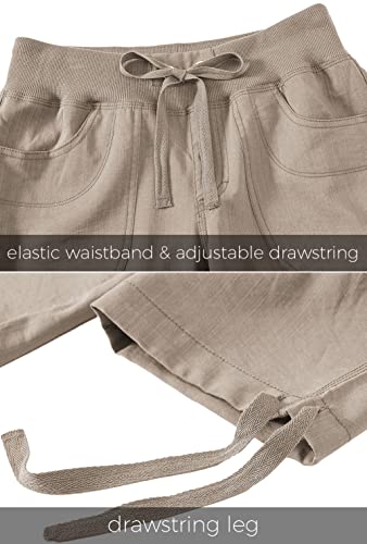 Womens Capris with Pockets - Loose Fit Casual Cargo Pants - Khaki, X-Large