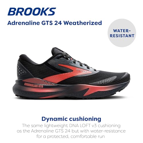 Supportive Running Shoe - Brooks Women’s Adrenaline GTS 24 - 8.5 Black/Ebony/Hot Coral
