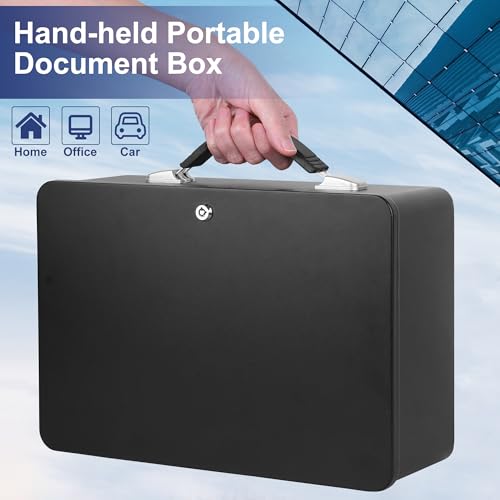 Fireproof Document Box with Key Lock, Fire Resistant Safe Storge Box Security Chest for Valuables, Documents, Passport, Cash, Pistols, Exterior Size 12.7 x 8.7 x 4.6 Inch