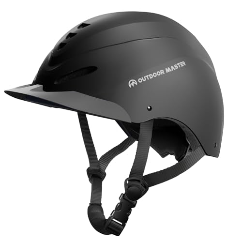 Equestrian Helmet - Breathable Horse Riding Helmet with Visor - Matte Black, Medium (55-58 cm)