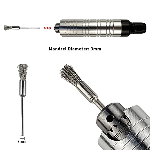 Steel Cleaning End Brushes Pen Wire Brush Rust Paint Removal Bits Polishing Rotary Tools Accessories 3 MM Mandrel 20 Pieces