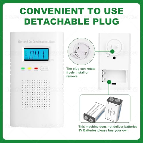 Combination Gas and Carbon Monoxide Detector Plug-in | CO Alarm & Natural Gas Combustible Detector | Digital Display, Battery Backup, Easy Install | for Home Kitchen Safety Monitoring 1-Pack