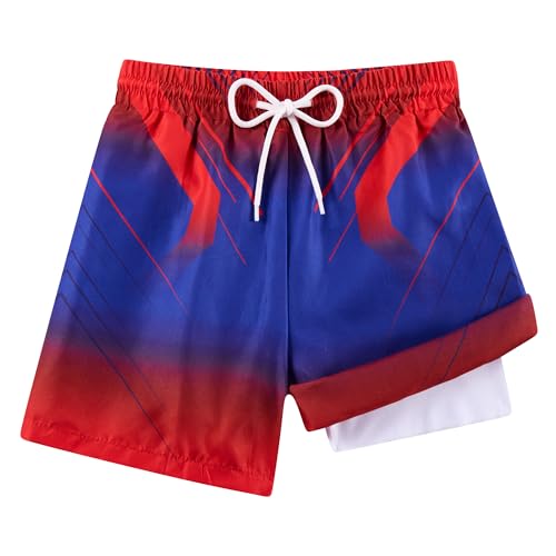 Boys Swim Trunks with 4-Way Stretch - Neon Red, Size 13-14 Years