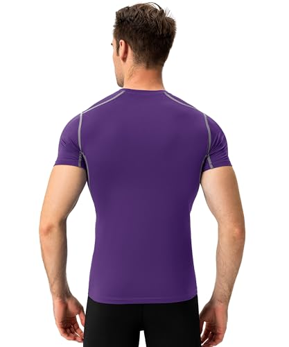 Men's Short Sleeve Compression Shirt - Athletic Base Layer - Medium, Purple