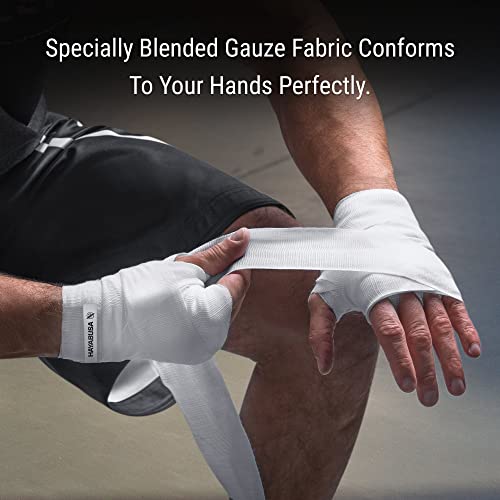 Hayabusa Gauze Boxing Hand Wraps 180 Inches - Pack of 2, White, Starter Thumb Loop