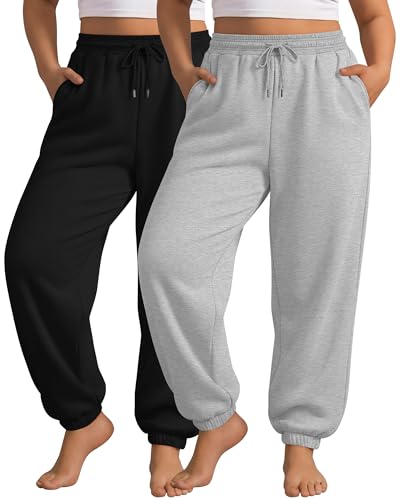 JoyMotion Women's Plus Size Joggers XX-Large Black & Light Gray 2 Pack