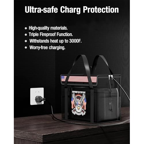 100AH LiFePO4 Lithium Battery Fireproof Bag,Large Capacity Explosion-proof Lipo Battery Safe Bag for Charging and Storage,Compatible with LiTime and LiPULS(14 * 9.4 * 7.8in)