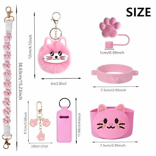 Cat Accessories Paw Straw Topper Set for Stanley Cup 30/40oz - Pink