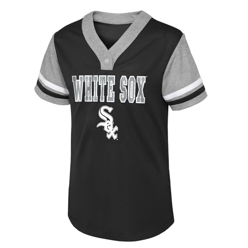 Youth Girls Chicago White Sox Baseball Henley Fashion Jersey - Black 7-8