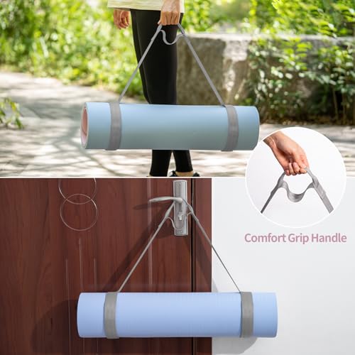 Adjustable Yoga Mat Strap with Hook and Loop Closure - Grey