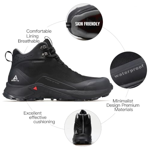 HUMTTO Men's Waterproof All-Terrain Hiking Boots - 9.5 Black