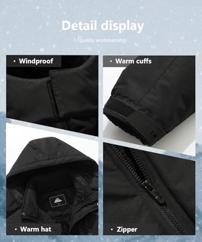 MAOYSSEN Men’s Mountain Ski Jacket Black XL - Waterproof Winter Coat with Fleece Lining