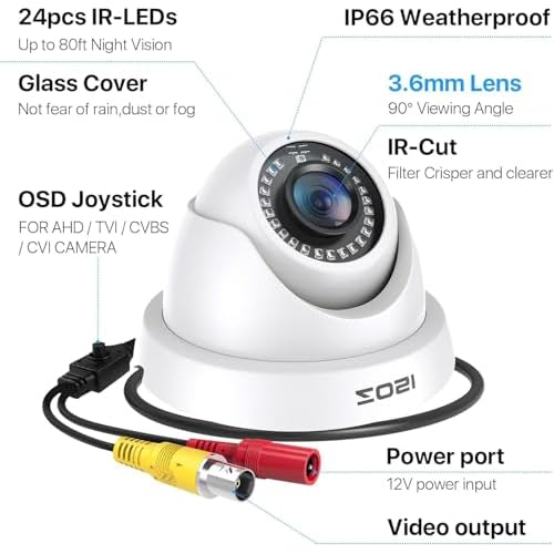 ZOSI 2MP 1920TVL Hybrid 4 in 1 TVI CVI AHD CVBS Security Camera,1080P HD Weatherproof Outdoor Indoor Surveillance Cam,Night Vision,For 960H,720P,1080P,5MP,4K analog DVR - White
